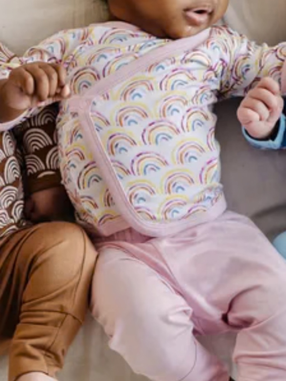 Little Sleepies Pastel Rainbow Print Kimono Top and Pink Pants Crossover Set